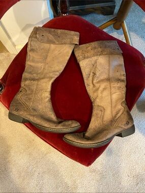Born Tall Fold-Over Leather Riding Boots in Taupe Brown